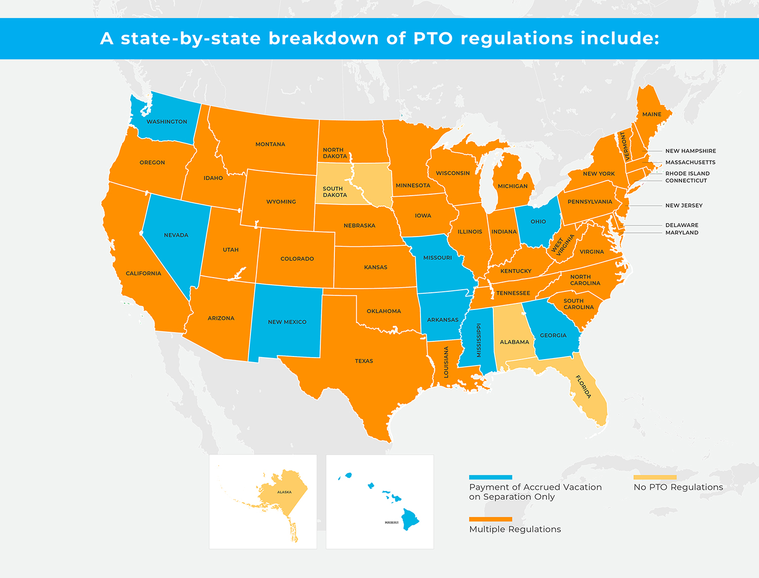 How to stay in compliance: A state-by-state guide to 2022 IRS PTO regulations Map for staffing agencies 